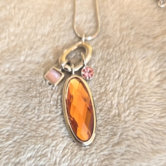 #182 Lia Sophia Elegant Silver Necklace with Orange Pendant - Picture 2 of 3